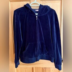 Juicy Couture Navy Blue Velour Zip-Up Hoodie Large VTG Athleisure  Cozy Casual
